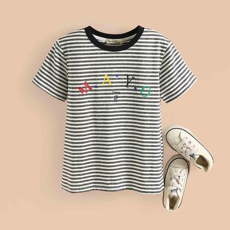 Little Tiger Patty Boys Striped Letter Print Short-Sleeve T-Shirt 120