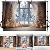 Winter Christmas Rustic Photography Backdrop 10x8FT Xmas Tree Snow Background Banner Festival Event Party Shooting Window Screen