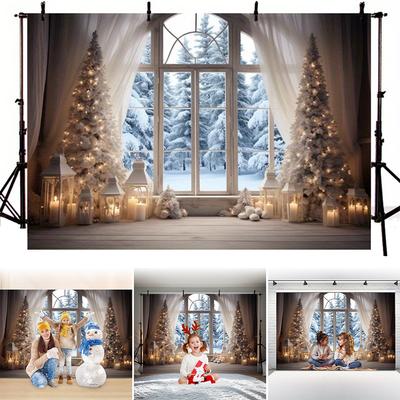 Winter Christmas Rustic Photography Backdrop 10x8FT Xmas Tree Snow Background Banner Festival Event Party Shooting Window Screen