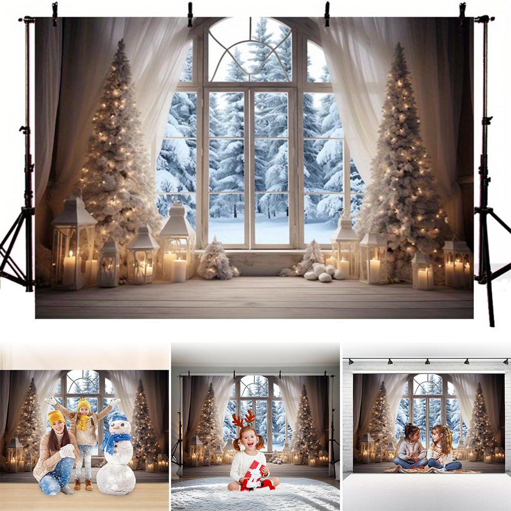 Winter Christmas Rustic Photography Backdrop 10x8FT Xmas Tree Snow Background Banner Festival Event Party Shooting Window Screen