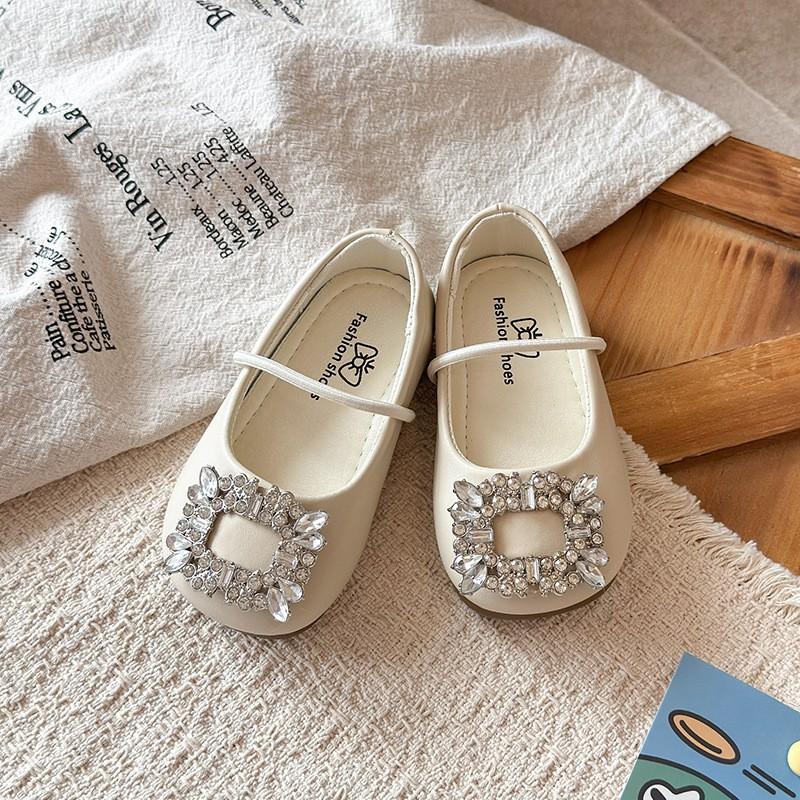 Girls Ballet Flats With Rhinestones 2026 Soft Sole Square Toe PU Shoes Kids Ages 3-8