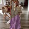 European and American women's clothing summer v-neck empty casual fashion printing, dress long dress