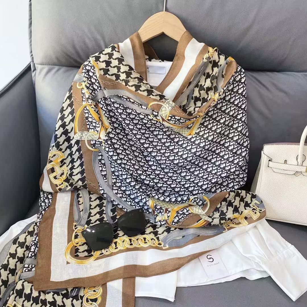 

Роскошный брендовый осенне-зимний женский новый стильный модный шелковый шарф с принтом в тон, женский популярный головной платок, пляжная шаль