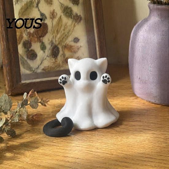 Halloween Cat Ghost Figurine Statue, Cute Figurine, Cartoon Statue Spooky Decoration for Home Office Desktop Decor Decorative Statues