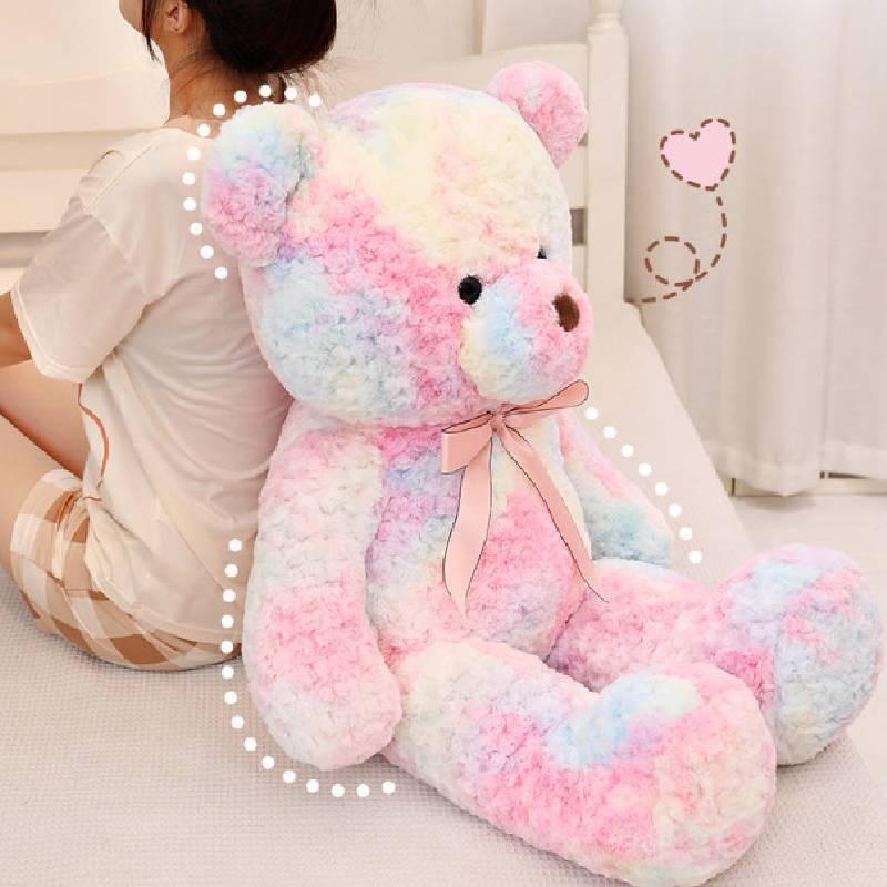 Adorable Tie-dye Teddy Bear Plush Toy With Rainbow Ribbon Soft And Cuddly 100cm