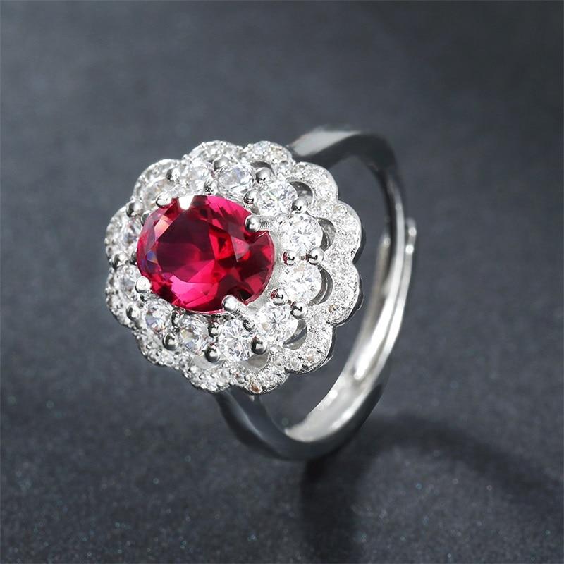 

BELLA BOX Роскошное женское кольцо с овальной формой циркона Женский Шарм Ювелирные изделия на палец Свадебный подарок на помолвку Resizable красный