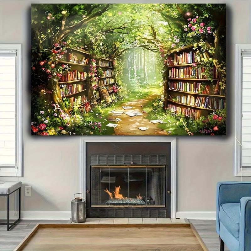 VIKAMA Garden Forest Library Tapestry Cozy Reading Nook Wall Decor Bedroom Dorm Living Room Multi Purpose Fabric Room Decoration
