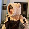 Cute Bear Ears Woolen Hat for Women in Autumn and Winter Plus Velvet and Thickening To Prevent Cold and Warm Neck Protection and Hood One Piece Hat