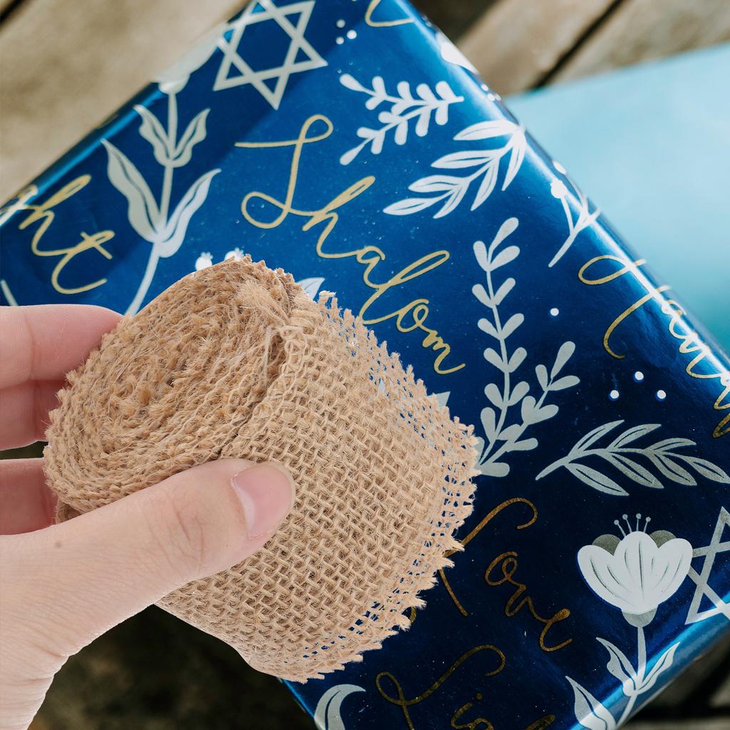 Natural Color Jute Burlap Ribbon Roll 2M Length 6Cm Width Eco Friendly Burlap Ribbon Green for Christmas Wedding Decoration Wrap
