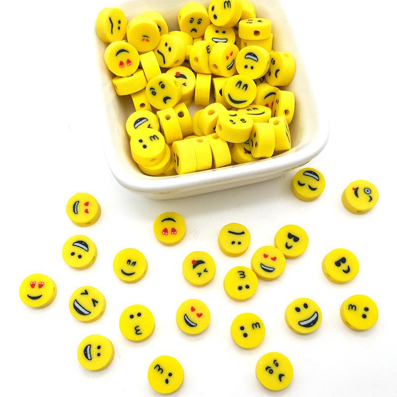 Diy Soft Pottery Bead Separation Mixed Color Fruit Cartoon English Letters Perforated Loose Beads, Sliced Bracelet Material