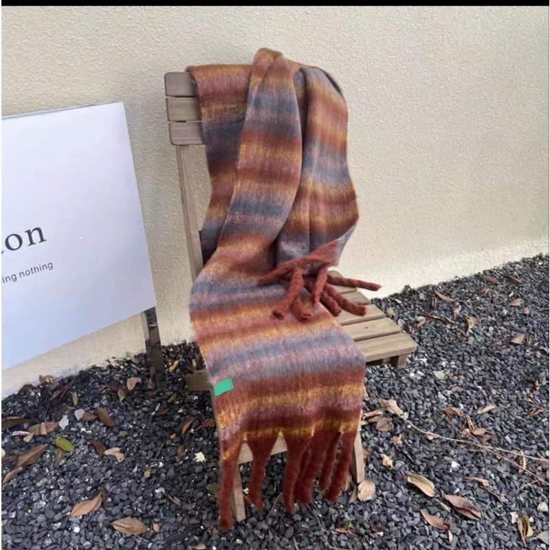 Versatile Maillard Scarf for Women Autumn and Winter Thickened Mohair Scarf Plaid Fashion Korean Style Tassel Shawl