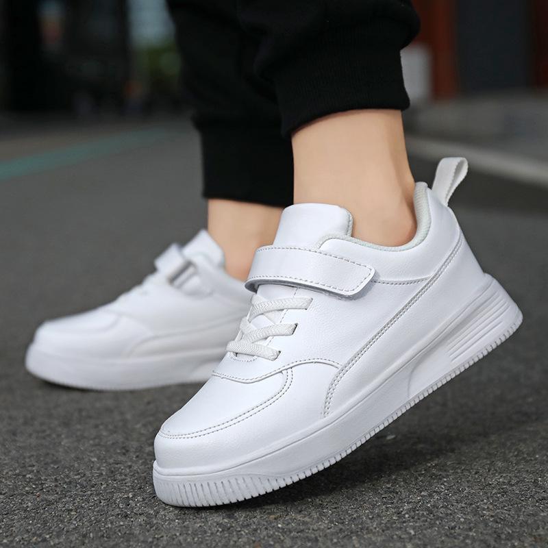 Kids' White Leather Sports Shoes - 2024 Spring/Autumn Casual Soft Sole for Boys & Girls
