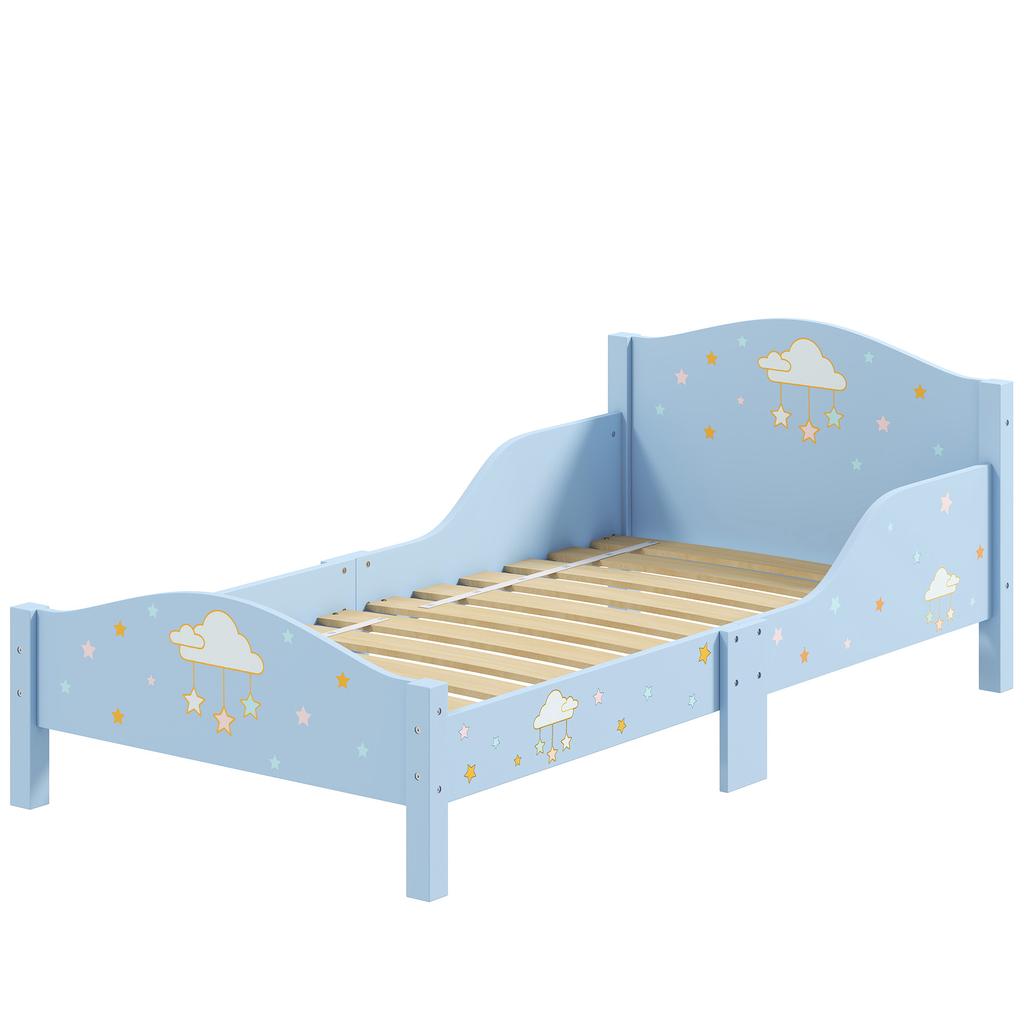 Lit Enfant 70 x 140 cm, Barrière de Sécurité, Motif Nuage, Bleu