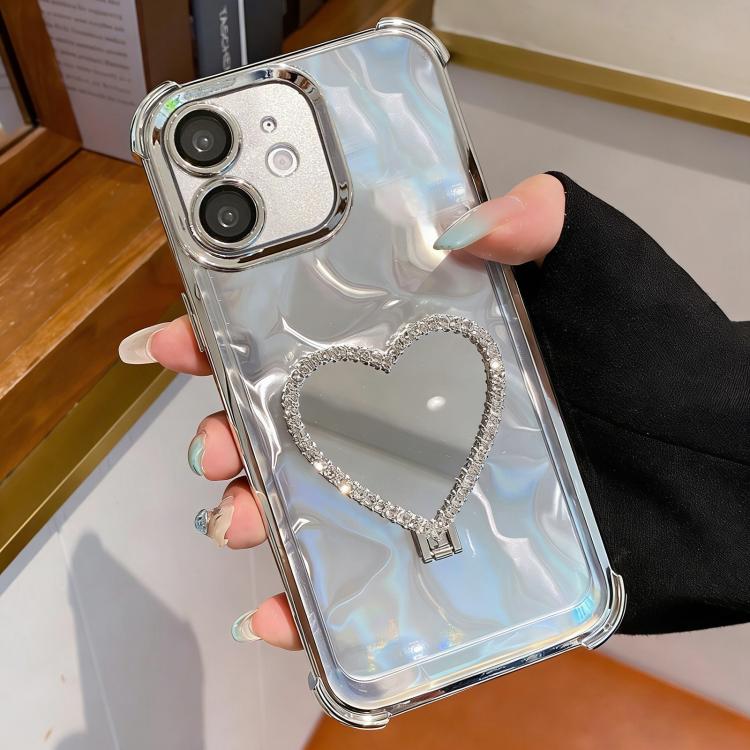 Heart-shaped Mirror Electroplated TPU + Acrylic Phone Case with Holder