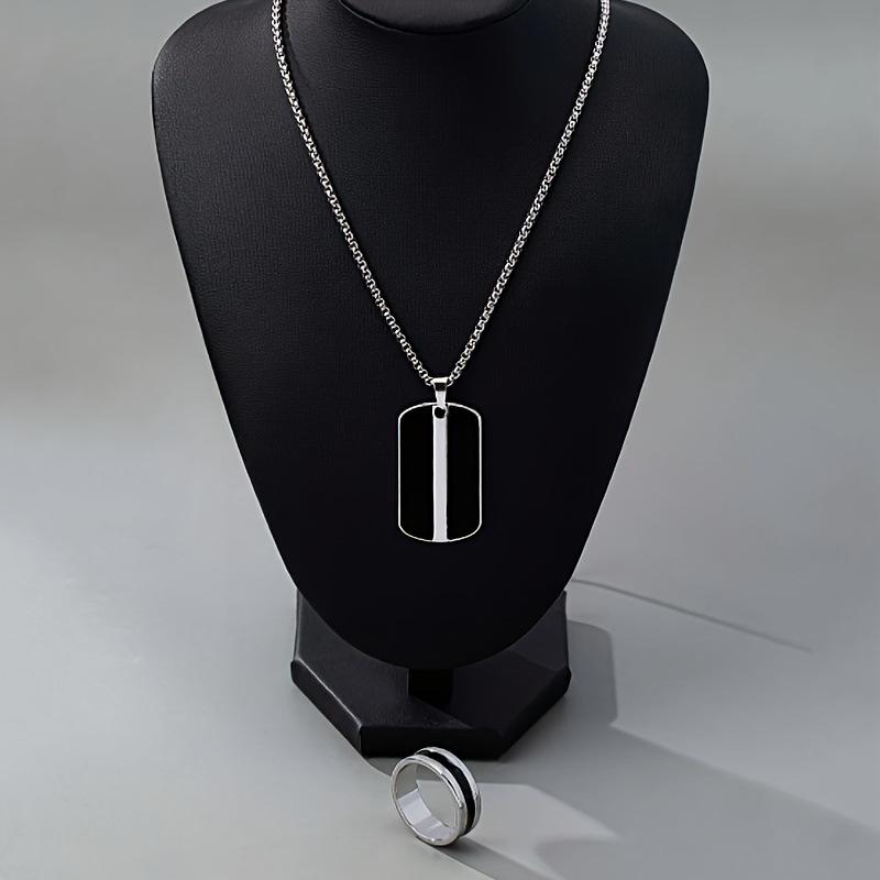 Star of Life Alloy Dog Tag Pendant Necklace - Unisex Military-Style Jewelry In Black