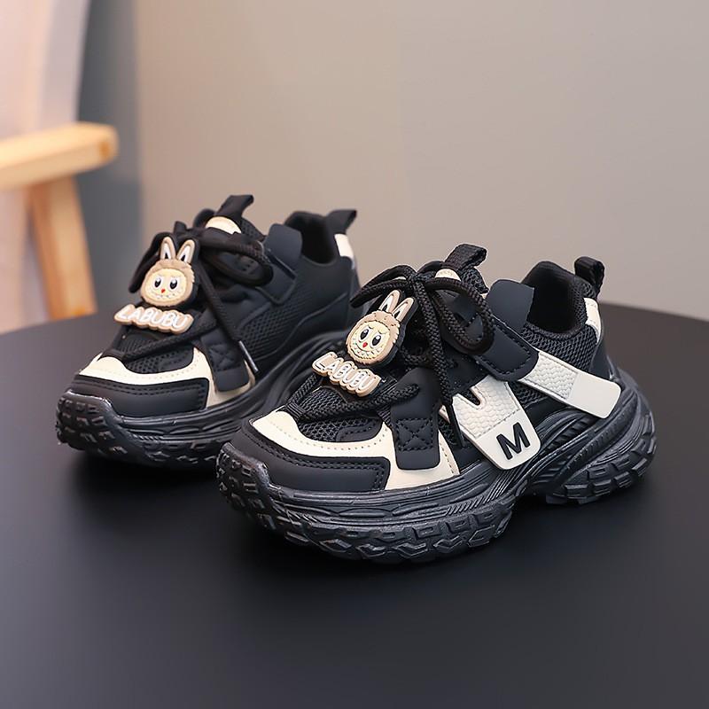 Girls Lightweight Running Sneakers Kids Soft Sole Casual Dad Shoes In Black Purple Mesh Upper