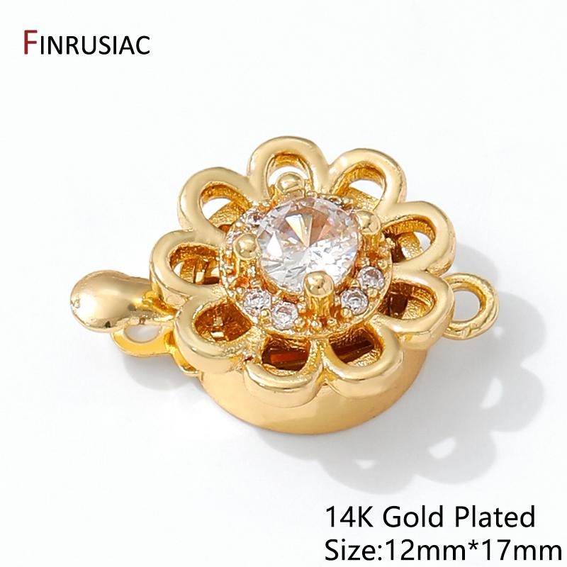 

14K Gold Plated Brass Flower Insert Clasps Fasteners,Inlaid Zircon Layered Clasps Connectors For DIY Jewelry Making Supplies 1 piece
