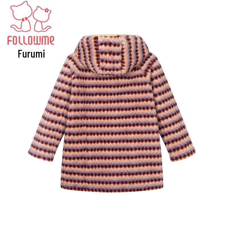 Girls' Striped Faux Fur Hooded Winter Coat