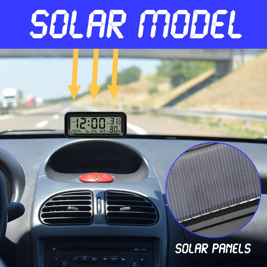 Small Digital Car Dashboard Clock Solar Powered & Rechargeable Clear LCD Time Display Watch Stick On Car Clock