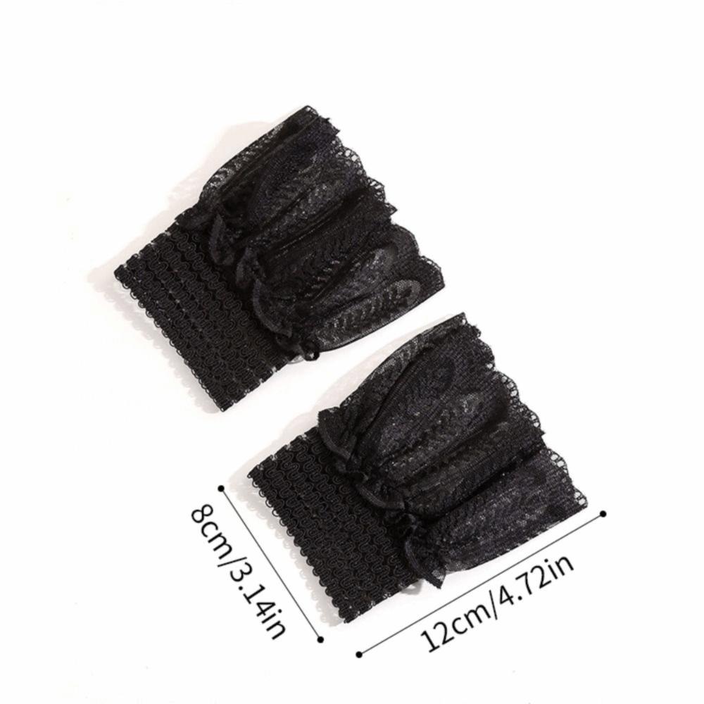 1 Pair Versatile Elegant Fake Cuffs Detachable Solid Color False Cuffs Embroidery Pattern Thin Decorative Wristband For Women