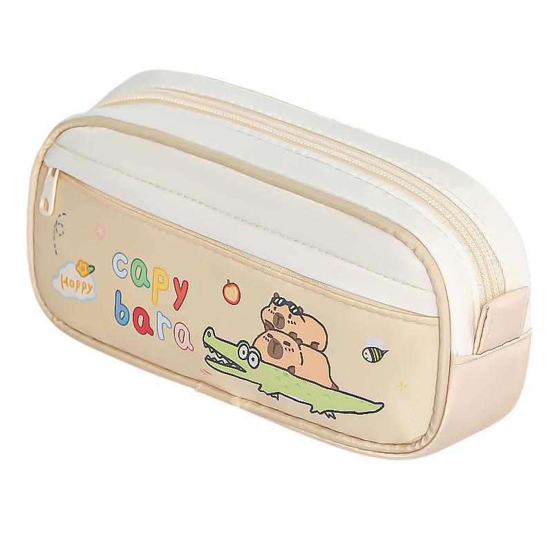 Cute Capybara Pen Bag Large Capacity Cartoon Prints Pencil Case Dust-Proof Stationery Storage Bag Students