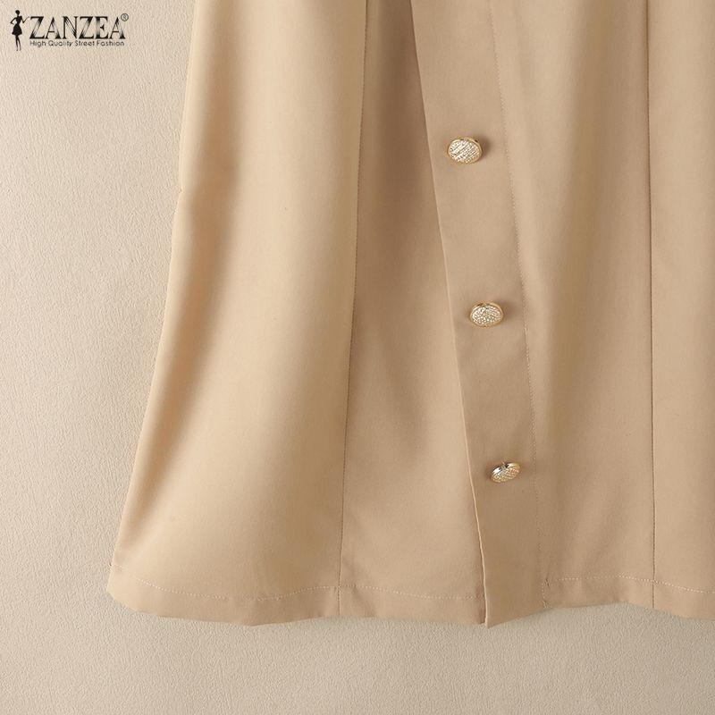 ZANZEA Vestido Casual Feminino de Verão com Decote em V e Manga Curta