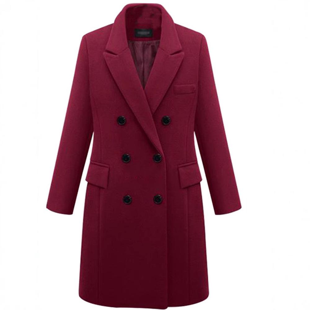 2023 Autumn/Winter Plus Size European Long Wool Women's Coat with 3-Button Closure, Available in Multiple Colors.