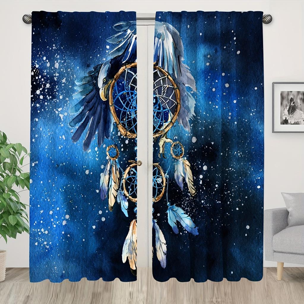 2 Panels Boho Dreamcatcher Semi Blackout Window Curtains For Study Bedroom Kitchen Living Room Playroom Office Home Decoration