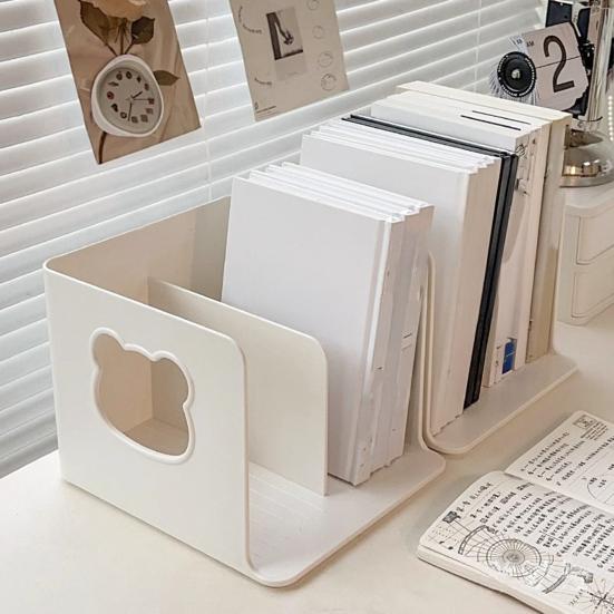 Bear Bookend Organizer with Multi-Tier Shelves Cute Desktop Bookshelf for Office Dorm Room Space-Saving Plastic Storage Rack for Book Files & Supplies