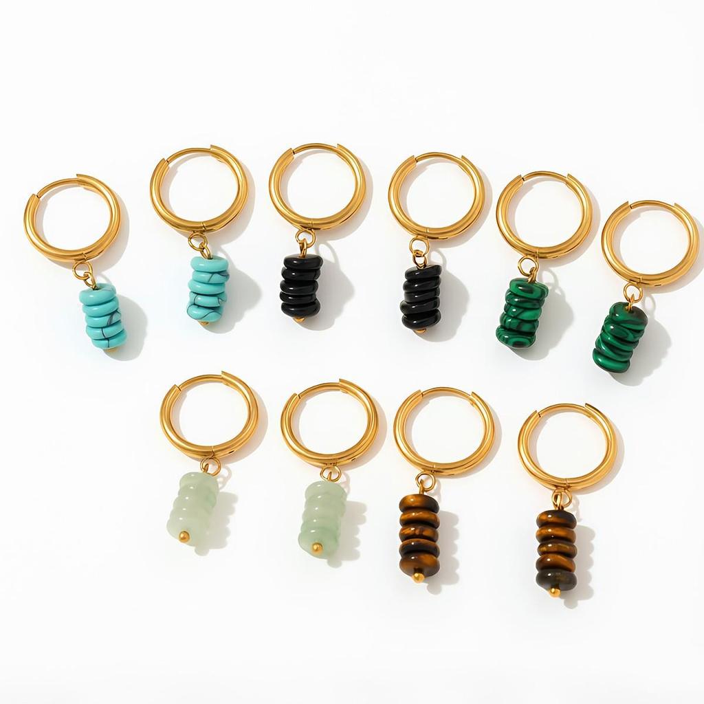 European Stainless Steel Earrings with Colorful Natural Stone Pendant - Women's Fashion Niche Design