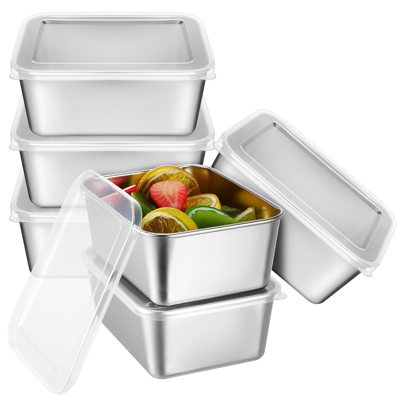 BESTOYARD Stainless Steel Storage with Airtight Deep Square Lunch for Food Storage and Kitchen Set of 6 Containers, Deep, Lids, Design, Leak-Proof,