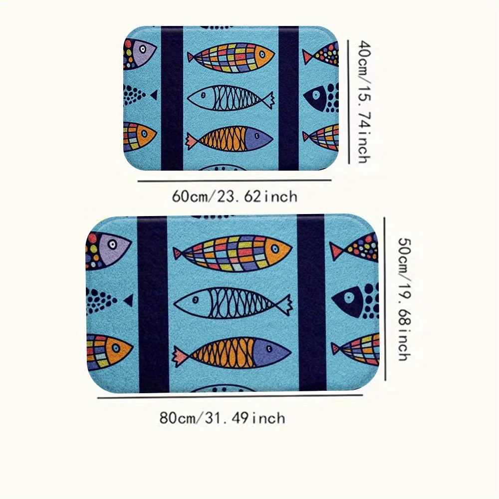 1pc Cartoon Fish Printed Flannel Mat Non-Slip Absorbent Rug for Kitchen Bathroom Bedroom Living Room