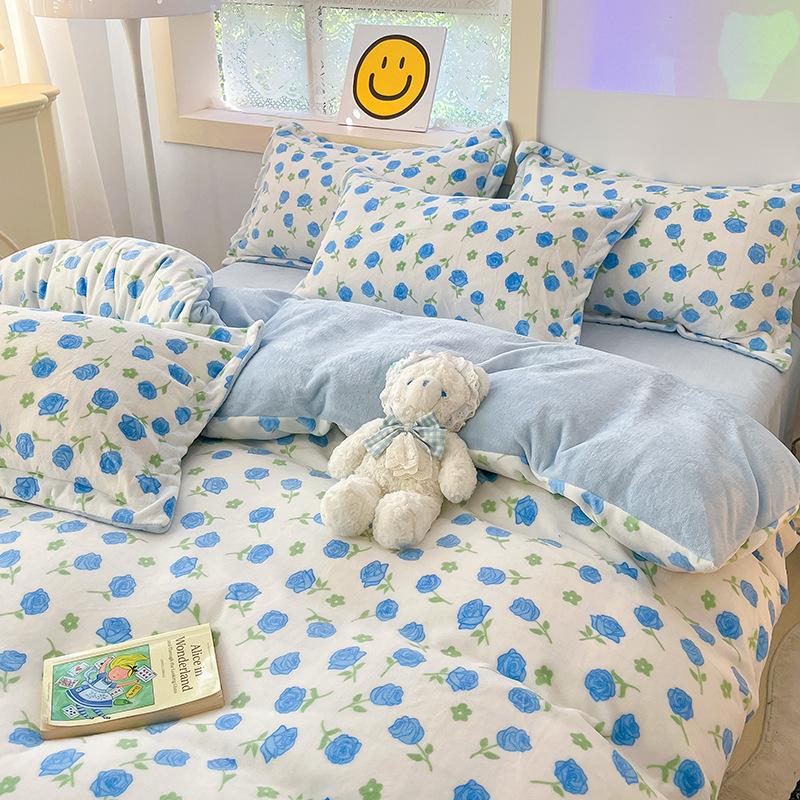 Four Piece Thick Coral Velvet Quilt Cover For Winter Milk Velvet Bed