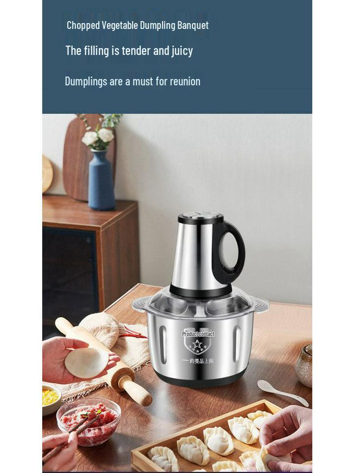 Stainless Steel Electric Meat Grinder & Multi-function Food Processor with Dough Kneading, Garlic Paste, and Vegetable Shredder