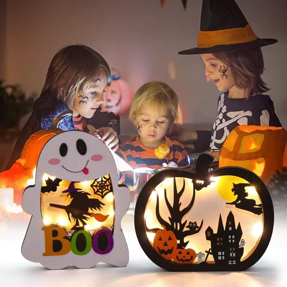 New Cute Halloween Pumpkin Lights Special Interesting Glowing Pumpkin Ghost Lights Wooden Pumpkin Lantern Party Ornaments