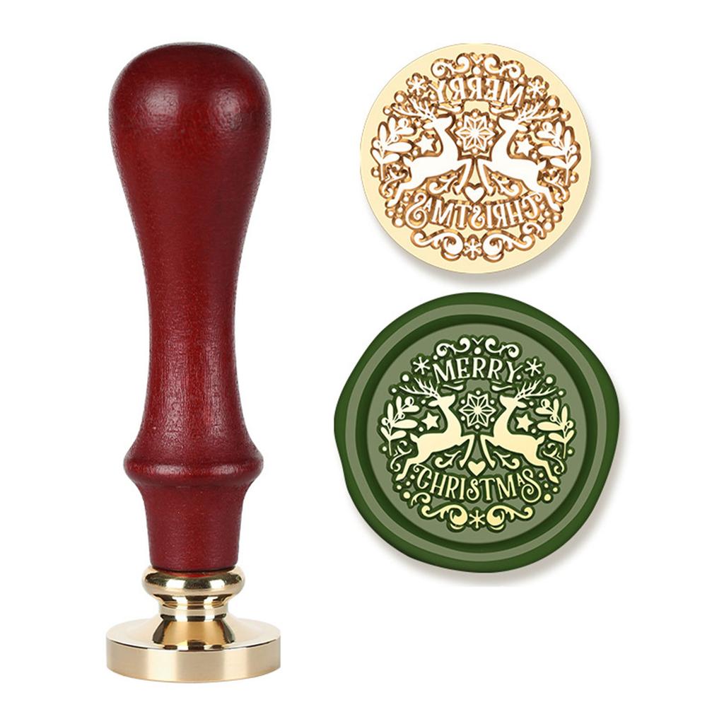 Christmas Themed Seal Stamp Head with Wood Handle for Seal Envelope Christmas Card Invitation Scrapbooking Embellishment