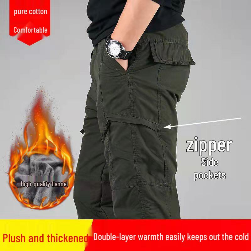 Men's Plus Size Velvet-Lined Cotton Work Pants - Autumn/Winter Collection