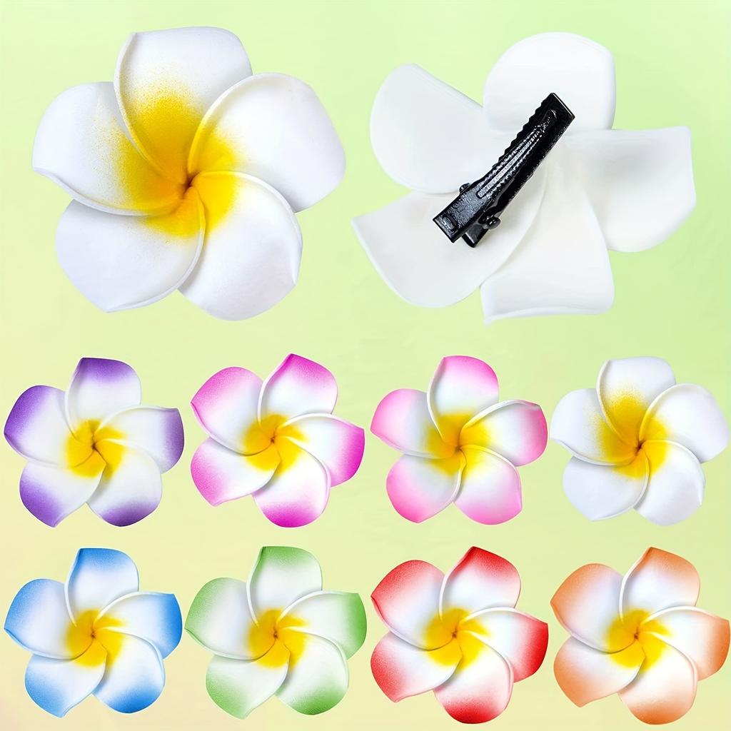 Fermagli per capelli con fiori hawaiani, Fermagli per capelli in schiuma di frangipani, Decorazioni per feste tropicali hawaiane, vacanze al mare/piscina Forniture per feste hawaiane, Nuziale