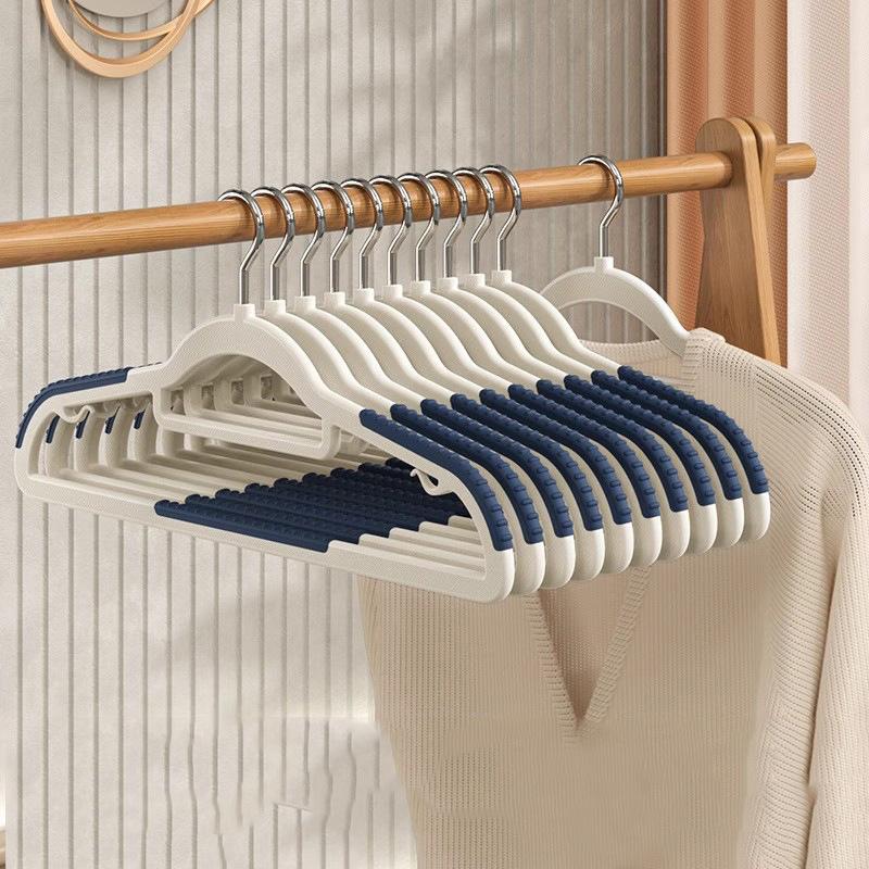 Non Slip Plastic Clothes Hangers with Silicone Grip & Pant Bar Space Saving Seamless Skirt Hanger for Closet Organization