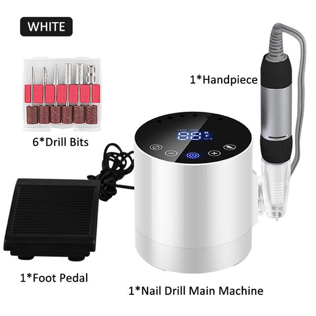 Портативная электрическая дрель для ногтей, 35000 об/мин, маникюрная машина для акрилового гель-лака, шлифовальная машинка для ногтей, перезаряжаемое оборудование для салонов дизайна ногтей EU белый