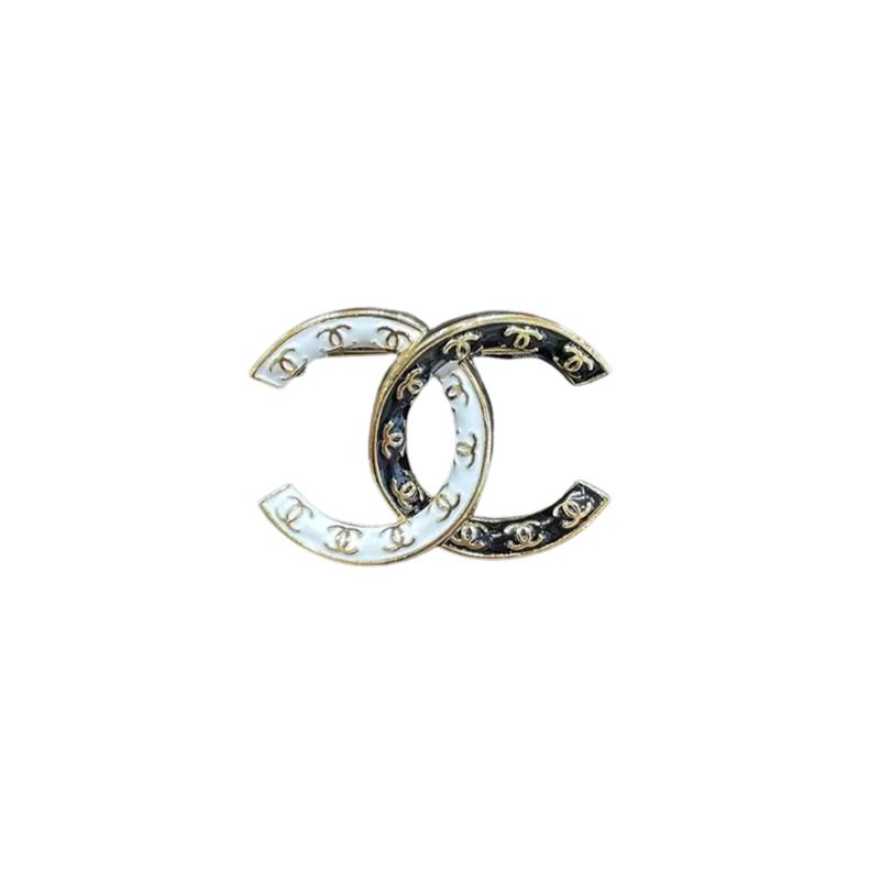 CHANEL [24P New Product] Double C Logo Brooch Women's Gold, White and Black