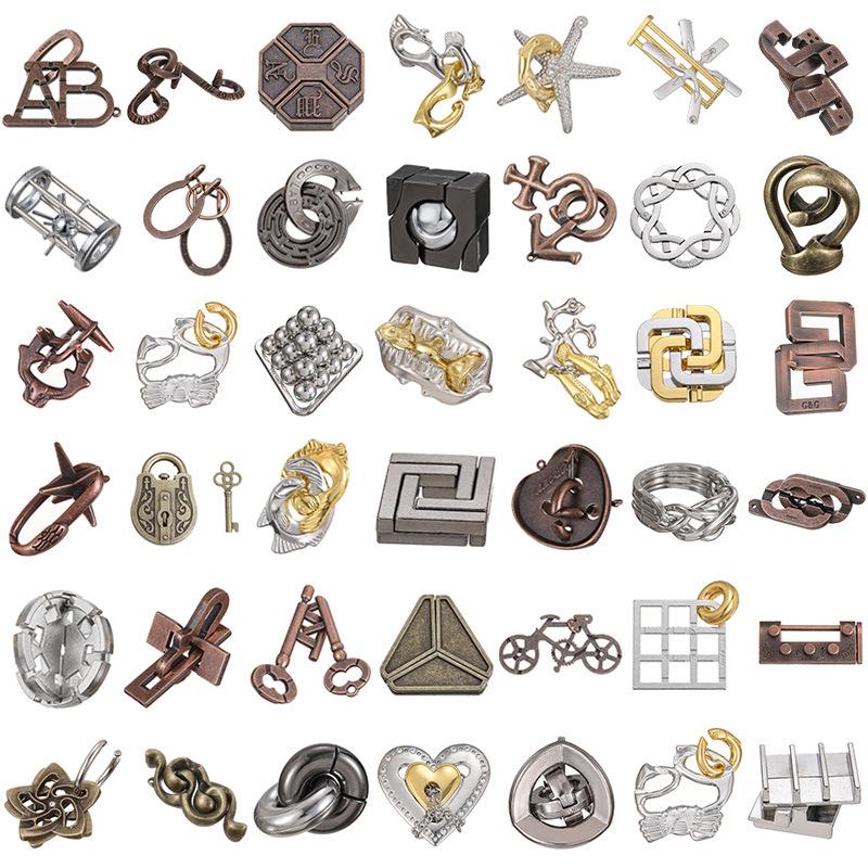 Kongming Lock Puzzle Set: Nine Interlocking Alloy Rings - Educational Disentanglement Toy