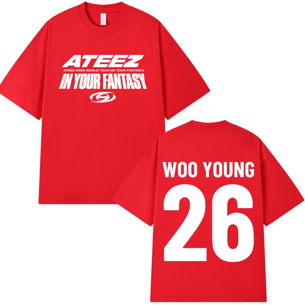 Ateez 2025 World Tour in Your Fantasy Tshirts Wooyoung Kpop Korean Fashion T Shirt Unisex Women Casual Cotton Short Sleeve Tshirt S