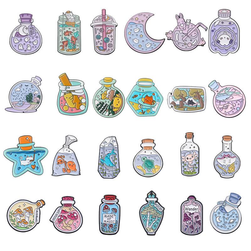 And Stylish Fun Cartoon Animal Brooch Pins With Unique Dreamy Drifting Art Bottle