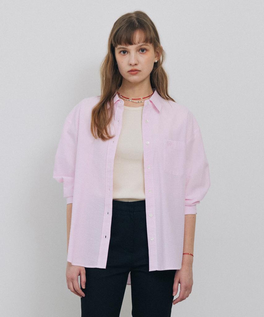 Tudment (Seersucker) Classic Stripe Shirt Pink