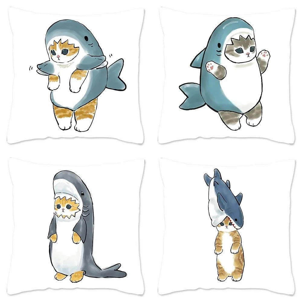 Luxury Home Decor Pillowcase Cat Shark Creative Pattern Cushion Cover Living Room Sofa Cushion Cover