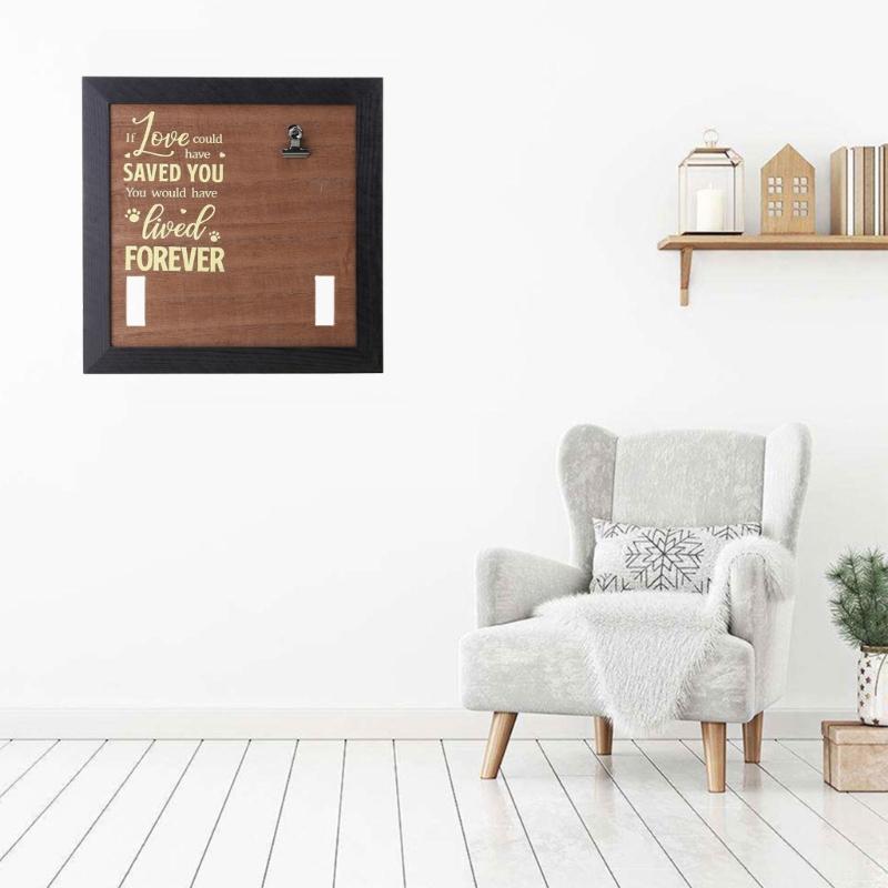 Wood Photo Frame Pet Memorial Pictures Frame with Collar Clip Souvenir Sympathy Gift Photo Sign Collar Is Not Included