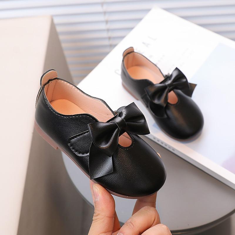 Dziecięce Skórzane Buty z Okrągłym Noskiem – Modne Baleriny z Kokardką dla Dziewczynek, Miękkie Buty Baleriny Księżniczki w Jednolitym Kolorze dla Małych Dziewczynek