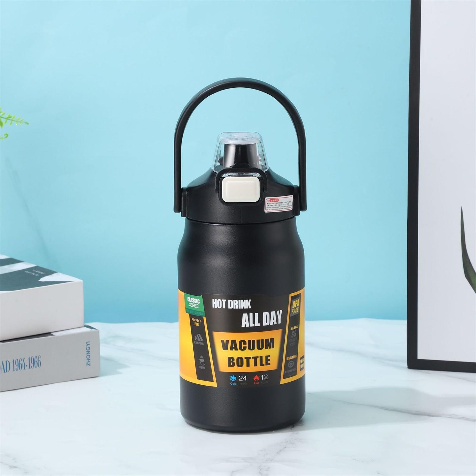 

Портативная термокружка из нержавеющей стали 304, термос, термос, бутылка для холодной и горячей воды для спорта с трубочкой L чёрный