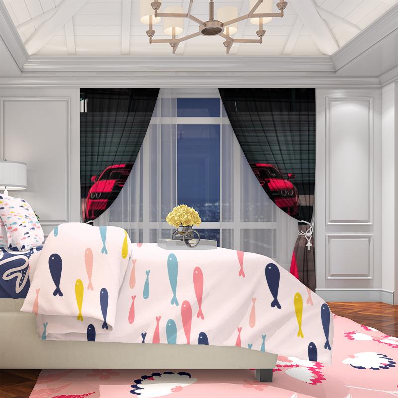 2Pcs- Red coupe - Printed curtain -100% polyester material, suitable for bedroom curtains and living room decoration;